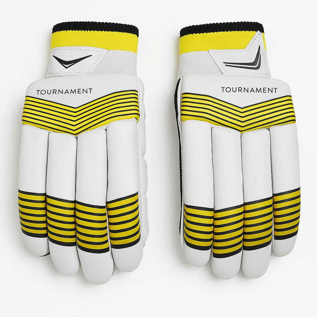 TOURNAMENT Cricket Batting Gloves – Yellow & White Edition