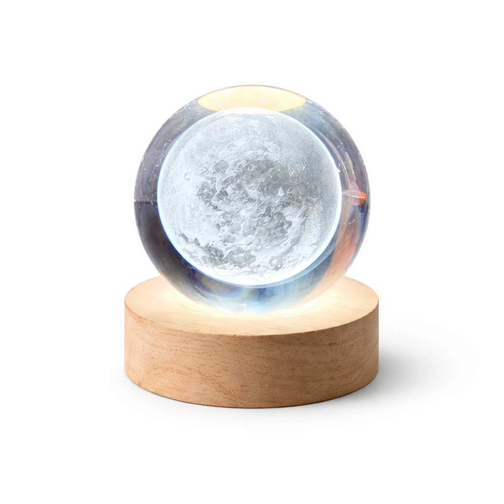 3D Crystal Ball Moon Galaxy LED Night Light – 6cm...