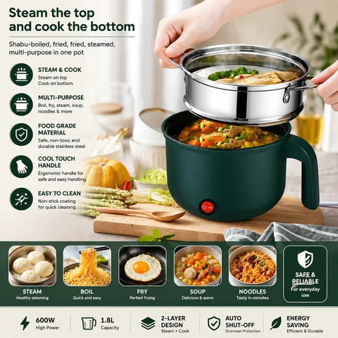 1.8L Multifunction Electric Cooking Pot with Steam...