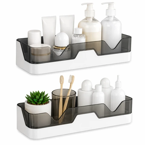 Wall Mounted Bathroom Shelf – ABS & PP Storage Rack Organizer with Removable Compartment