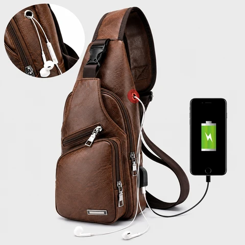 Hardier Unisex Leather Crossbody Sling Backpack wi...