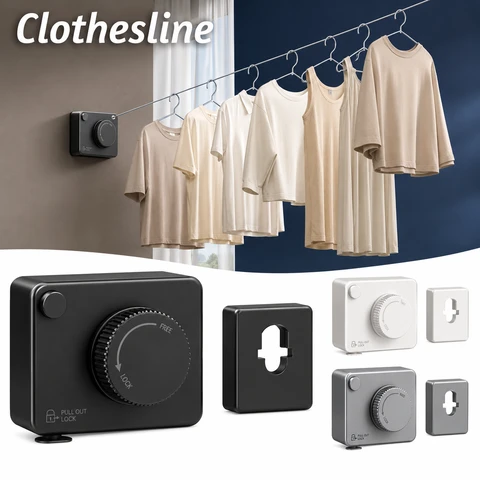 Wall Mounted Retractable Stainless Steel Clothesline – Heavy Duty Adjustable Indoor & Outdoor Clothes Drying Hanger
